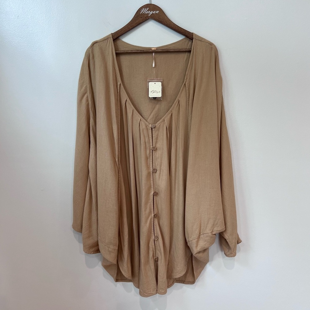 Free People Tan Button-Down Tunic